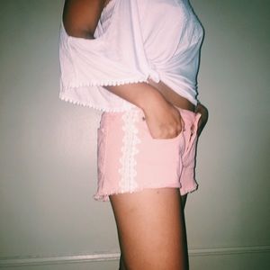 Pastel Lace Trimmed Shorts